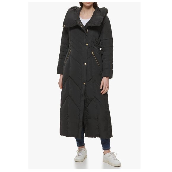 Cole Haan Womens Taffeta Down With Overlapping Convertible Collar Chevron Quilt - Picture 1 of 10